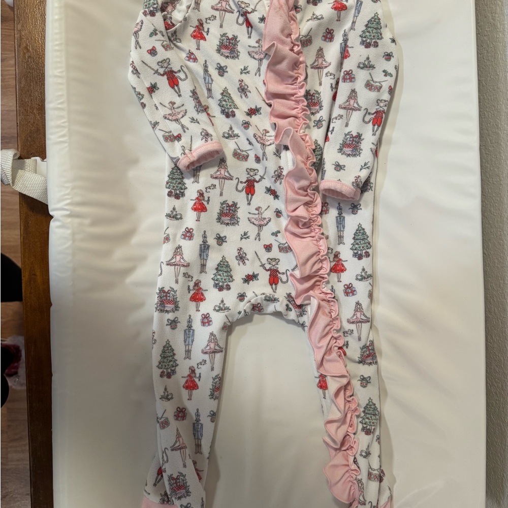 Nutcracker Footie Pajamas with Pink Ruffle Trim